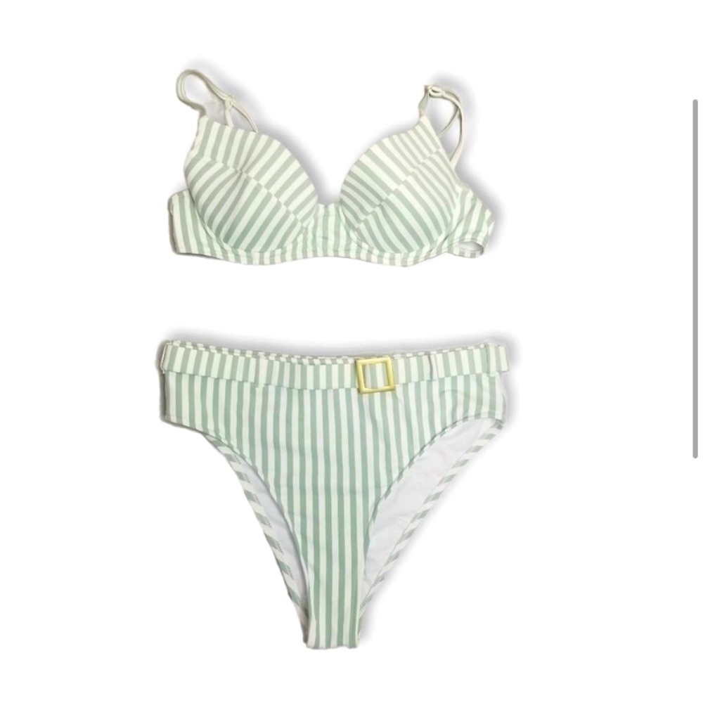 Revolve WeWoreWhat X Onia green striped high waist belted bikini set